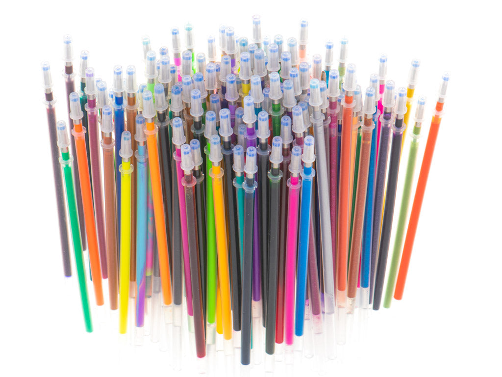 Set 120 pixuri cu gel + 120 de rezerve, 4 tipuri de culori, metalice, fluorescente, glitter si multicolore, geanta depozitare, carte de colorat Set 120 pixuri cu gel + 120 de rezerve, 4 tipuri de culori, metalice, fluorescente, glitter si multicolore, geanta depozitare, carte de colorat